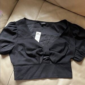 Express Black Puff Sleeve crop Top S NWT